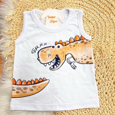 Conj. Regata Dino Grrr e Bermuda em Moletinho - Branco e Areia